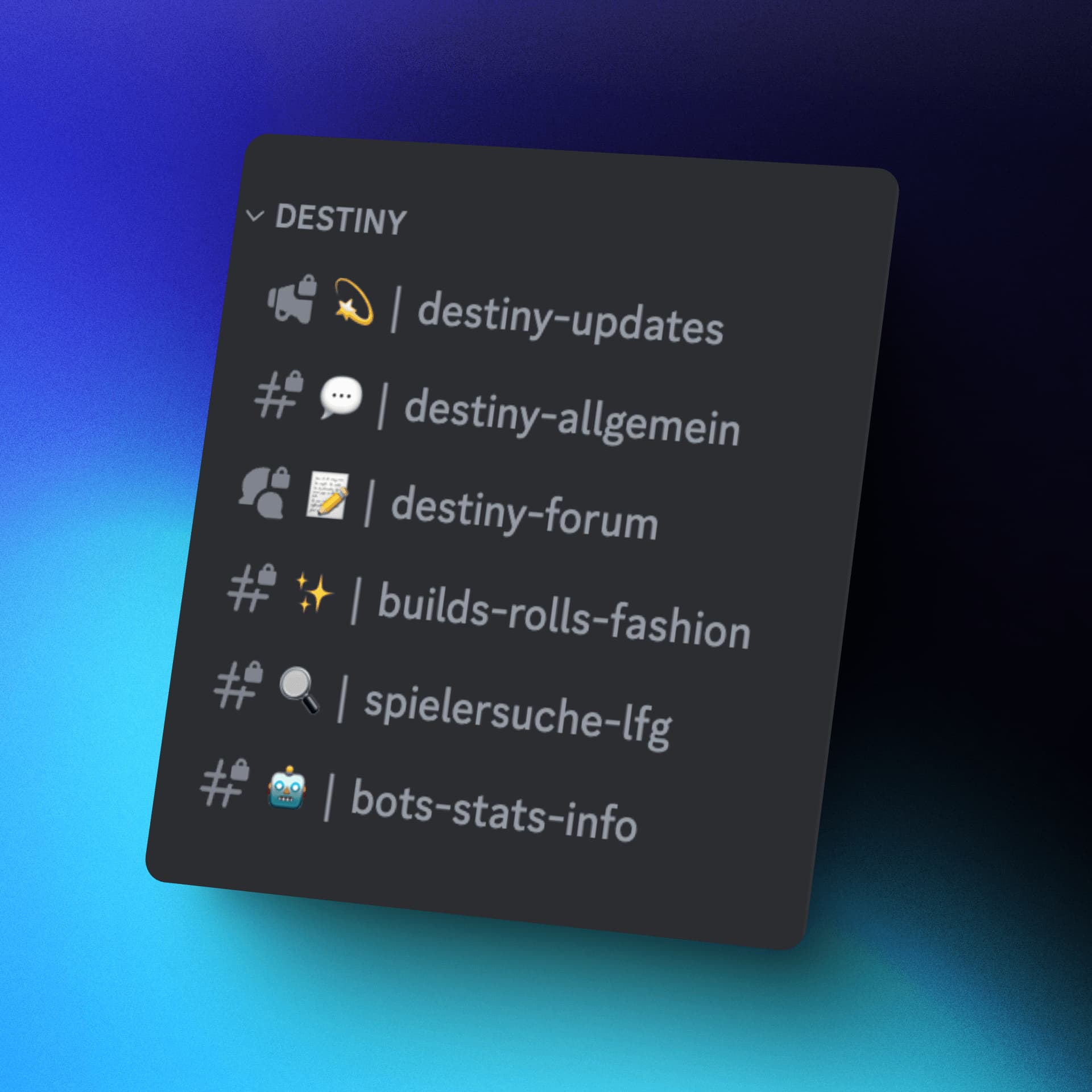 Screenshot der Discord Sidebar mit einer Kategorie, einem Text-Kanal und einem Forum Kanal.