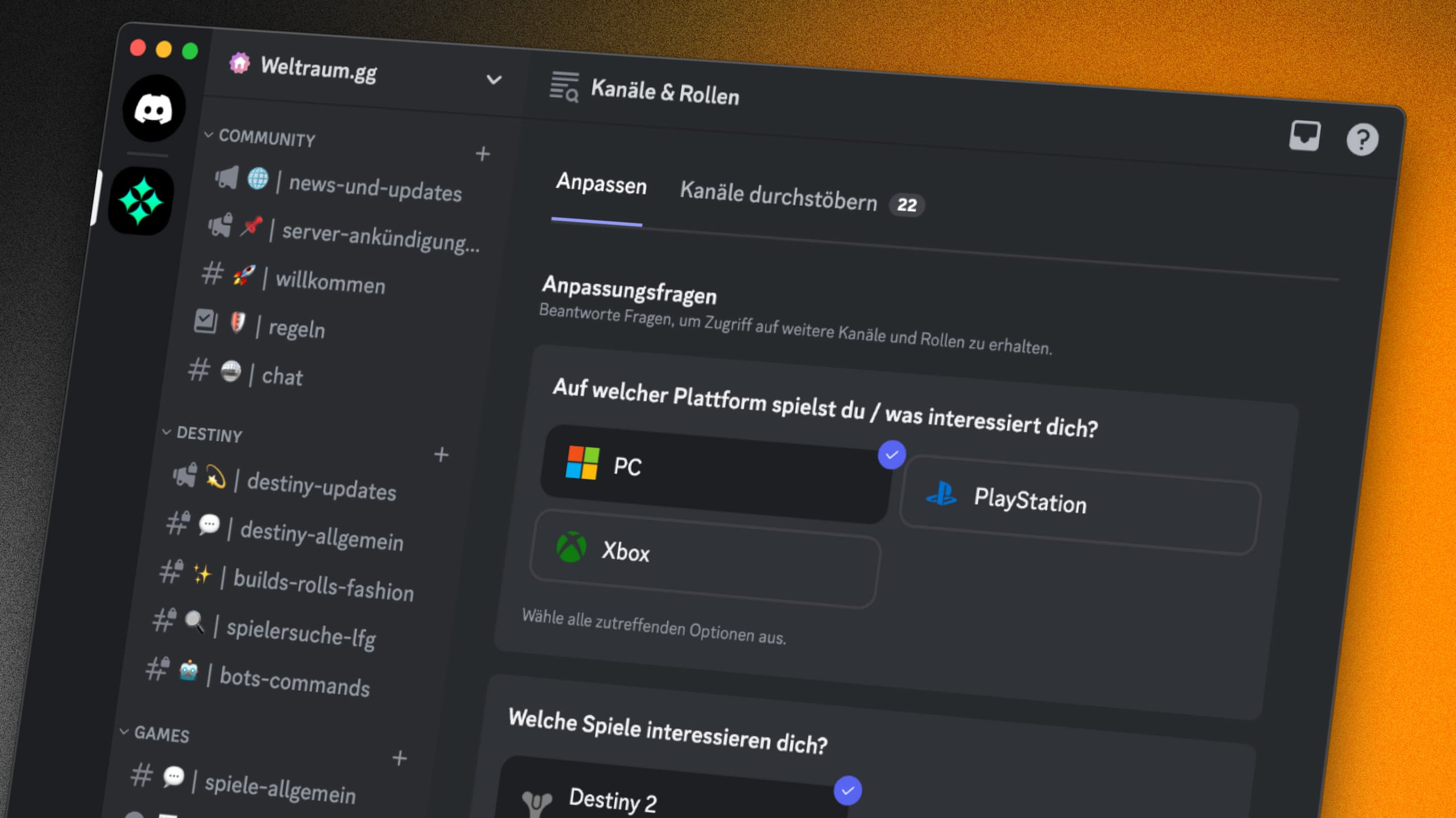 Screenshot der Rollen-Übersicht auf dem Weltraum.gg Discord Server.